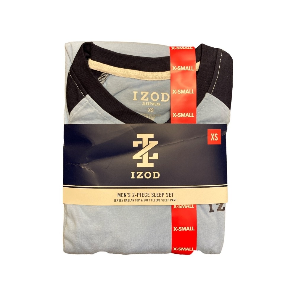 NEW IZOD Men's Raglan Top and Soft Fleece Pant Pajama Set Light Blue Medium